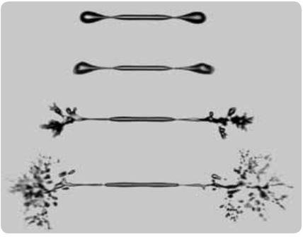 Breakup of a conducting drop suspended in a dielectric fluid in a uniform electric field, (Ca, λ) = (0.4, 0.00126)