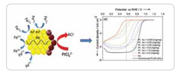 Electrochemical oxygen reduction behavior of selectively deposited platinum atoms on gold nanoparticles