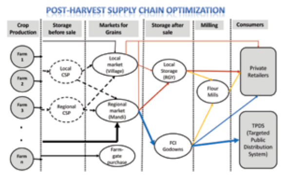 Post-harvest supply chain of wheat in India: Optimization model scope and components
