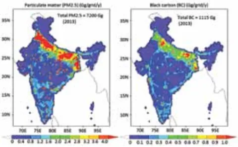 Spatial distributions of annual emissions of particulate matter (PM 2.5 ) and black carbon (BC) from Indian indus- trial, transport and residential energy-use